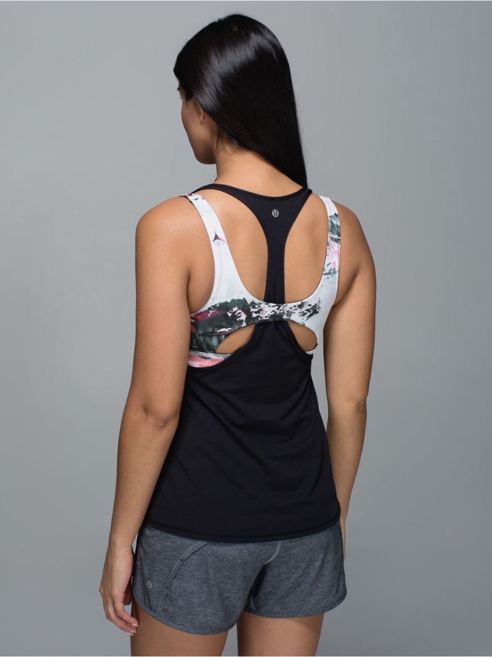 lululemon athletica Black Tank with layered Floral sports bra connected
